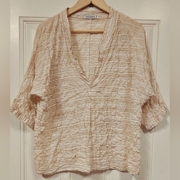 cut loose Tops - cut loose crinkle texture lagenlook Striped print blouse 3/4 sleeve size XS
